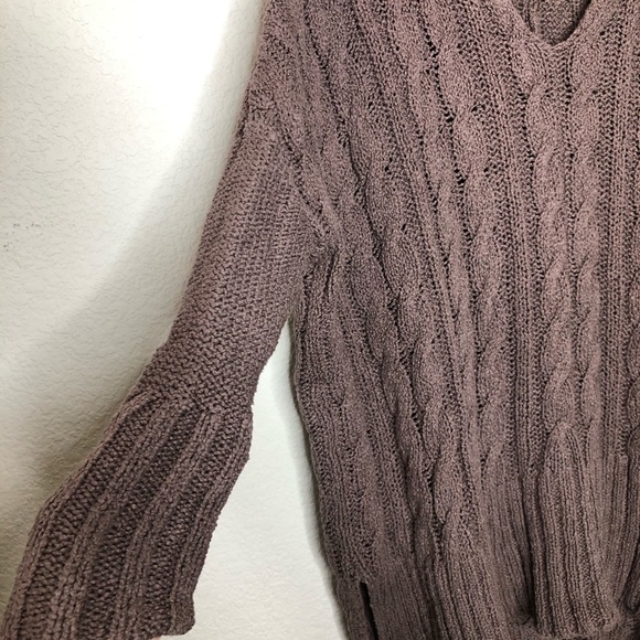 Free People Easy V Light Purple Long Line Cable Knit Sweater - Picture 4 of 8